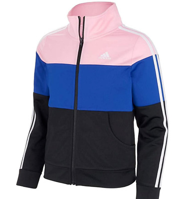 Adidas Girl's Tricot Color Block Full-Zip Jacket US Black/Blue/Pink Large (14)