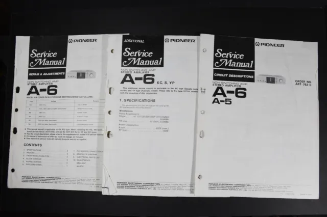 Pioneer A-6 Non Switching Stereo Amplifier Service Manuals - Genuine Original