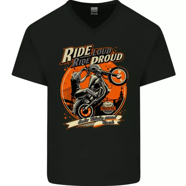 Ride Loud Ride Proud Motociclista Uomo Scollo A V Cotone T-Shirt