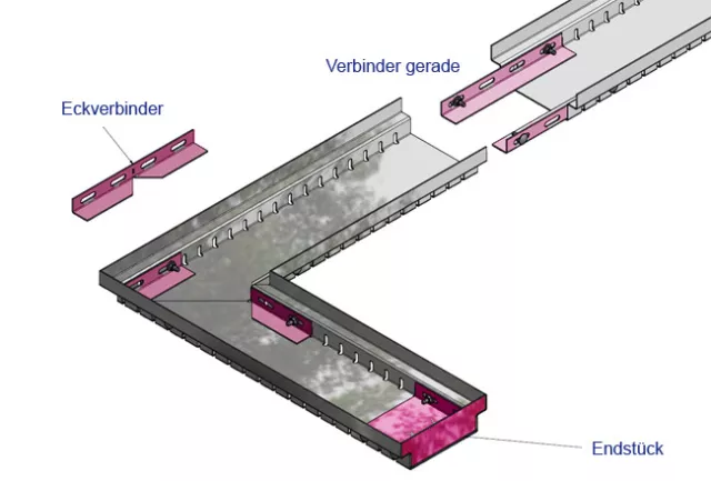 VERBINDER, Endstücke Aluminium für Drainagerinnen 90, 140, 190 mm Einlaufbreite.