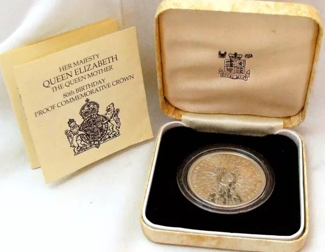 1980 80th Birthday Queen Mother Commemorative SILVER PROOF Crown Cased COA FDC