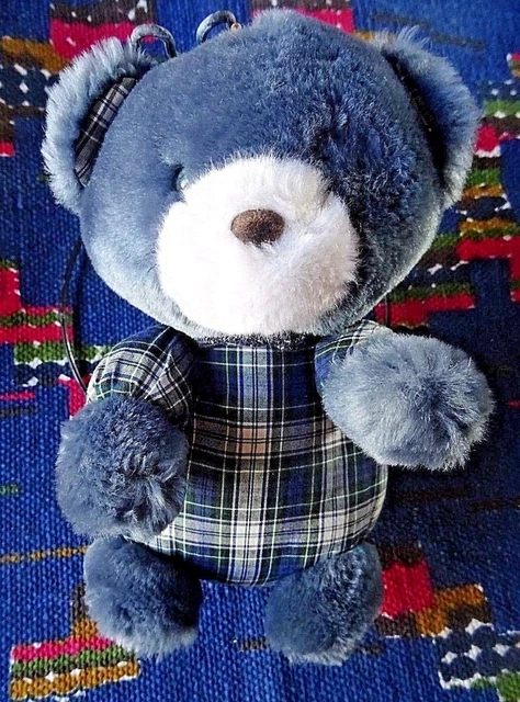 Cb/ Doudou Peluche Grelot Ours Nounours Bleu Marine Ecossais Vert  18 Cm  Tbe