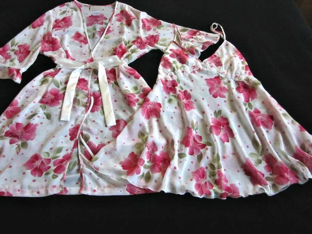 Bambino in chiffon + set accappatoio abito M puro avorio/rosa floreale vintage