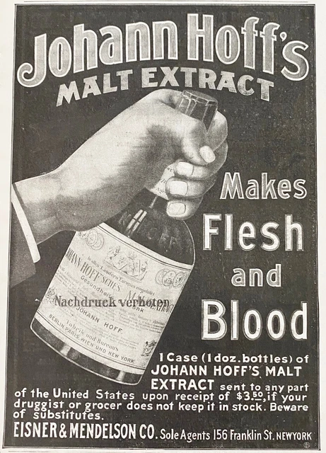 1899 JOHANN HOFF'S Malt Extract Beer Bottle Vtg Quack Medicine Health Print Ad