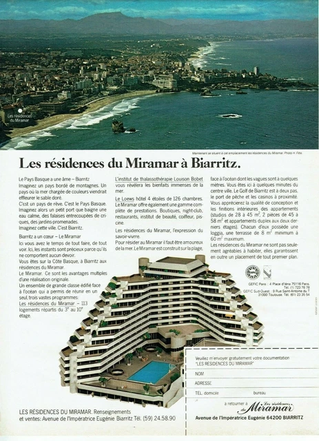 Publicité Advertising 320 1979  les résidences du Miramar à Biarritz