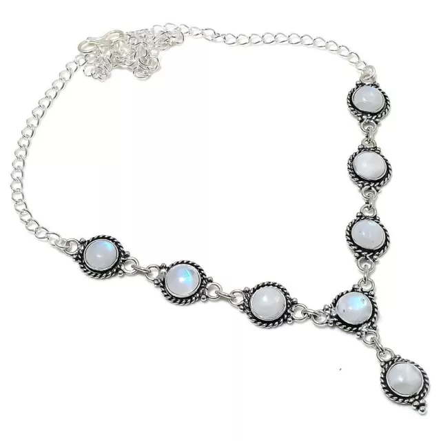Rainbow Moonstone Gemstone 925 Sterling Silver Handmade Jewelry Necklace Sz 18"