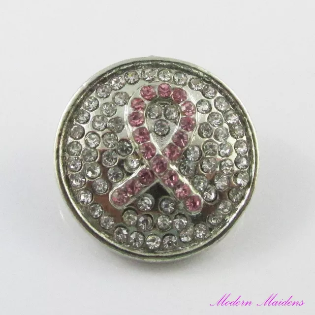 Noosa Style Rhinestone Pink Awareness Ribbon Snap on Chunk Button 20mm