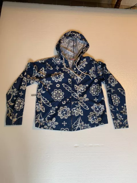 Quicksilver Roxy Women’s M Vintage Zip Blue Hooded Lightweight Floral Jacket