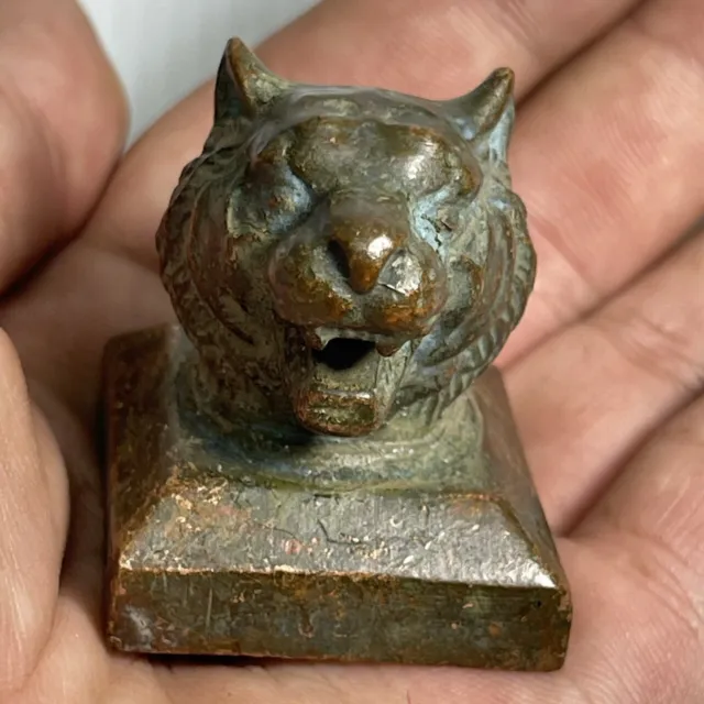 Rare  Ancient Old Roman Bronze Lion Statue Carved Unique Seal Stamp