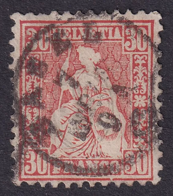 SWITZERLAND 1862-64 Sitting Helvetia 30c Vermillion SG 57 Used (CV £50)