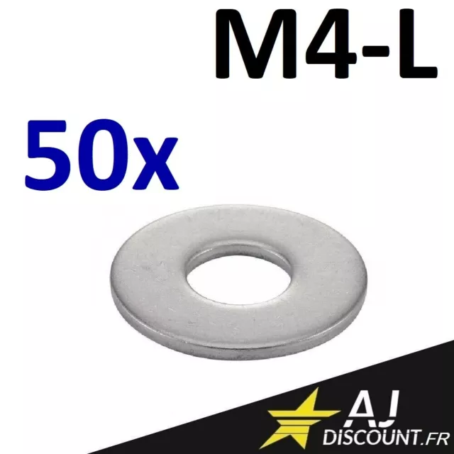 50x Rondelle plate - M4 - Large L - INOX A2 - L4