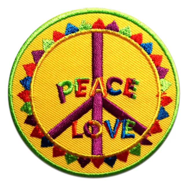 Aufnäher / Bügelbild - Peace Frieden Love - gelb - Ø7,5 cm - Patches Aufbügeln
