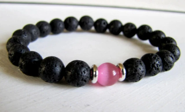 Bead Reiki Stretchy cuff men Chakas 8mm Men pink cats eye Stone Beads Bracelets