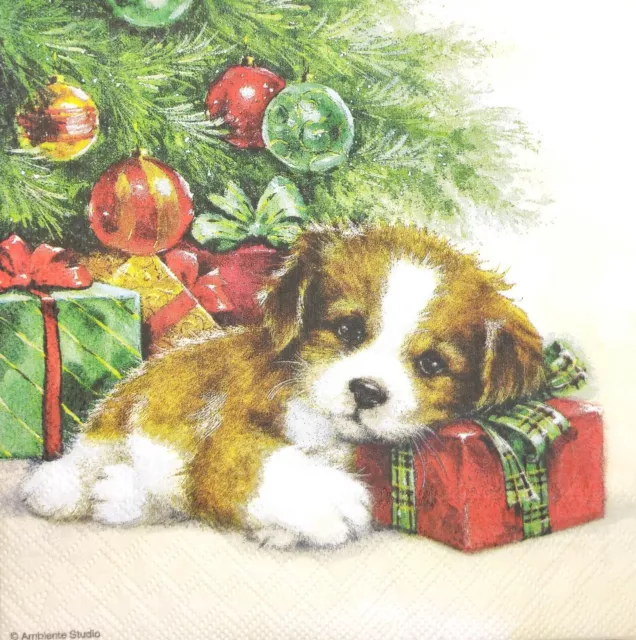 N119# 3x Single Paper Napkins For Decoupage Craft Christmas Tree Gifts Guard Dog