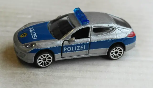 Majorette Porsche Panamera silbermetallic/blau POLIZEI Auto German Police Car