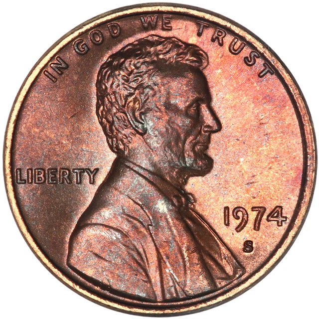 1974 S Lincoln Memorial Cent BU Penny US Coin Toned See Pics V848
