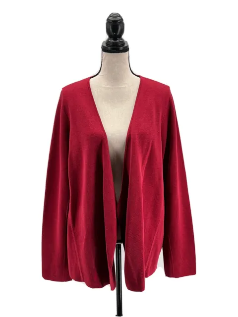 Eileen Fisher Womens Cardigan Sweater Red Plus Size 3X Open Front Cotton Blend