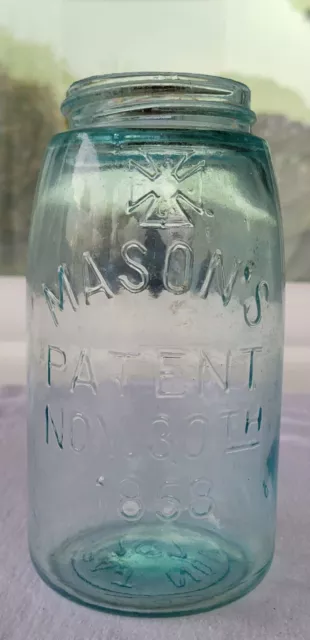 Vintage Antique Hero Cross Jar Masons CFJ Co.  Quart Fruit Jar Blue Bubbles