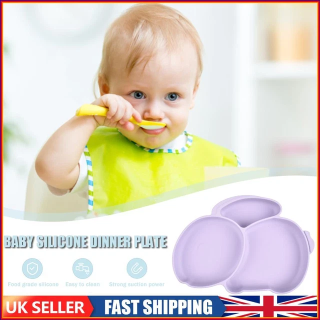 Cartoon Children Dishes Cute Silicone Baby Feeding Dishes Baby Cutlery (Purple)