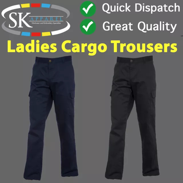 SITE KING Ladies Cargo Combat Work Trousers Size 8 to 22 Black or