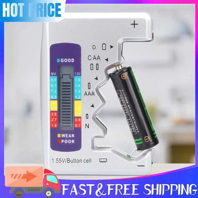 Battery Detector ABS Plastic for C D N AA AAA 9V 1.5V Button Cell (Silver)