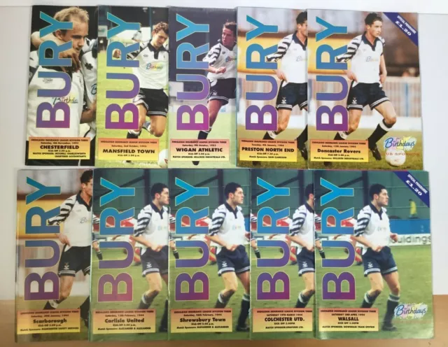 1993/94 Bury Home programmes Bundle of 10 programmes all listed