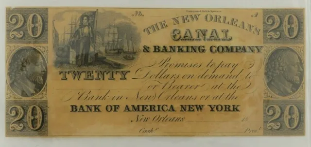 $20 New Orleans Canal & Banking Company Note Grade XF Details