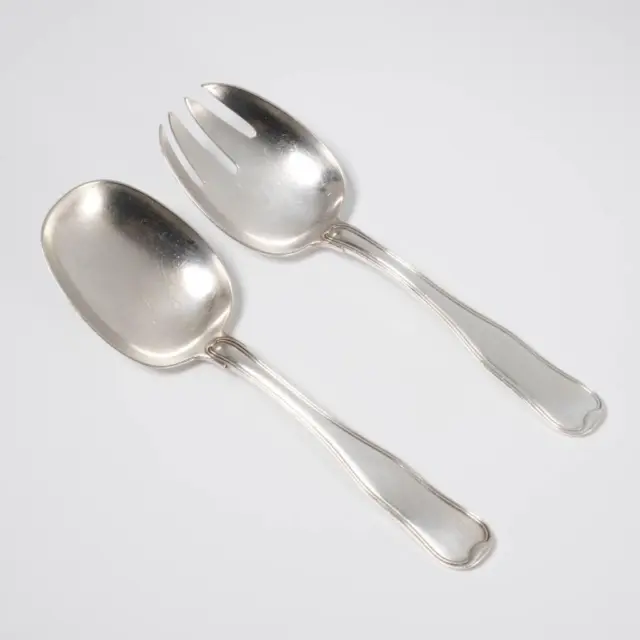 Georg Jensen Old Danish Sterling Silver Serving Spoon & Fork Set 8"