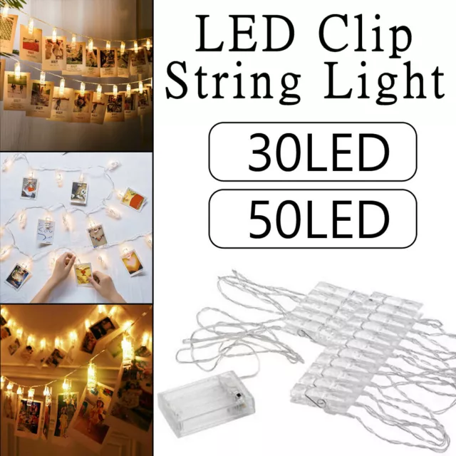 30/50 LED Party Decor Hanging Picture Photo Peg Clip Fairy String Lights Wedding