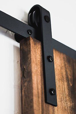 6FT Rustic Black Wood Sliding Barn Door hardware Closet Track Kit Set