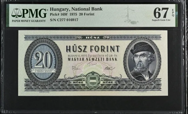 Hungary 20 Forint 1975 PICK# 169f “TOP POP” PMG: 67 EPQ Superb GEM UNC. #PL2401