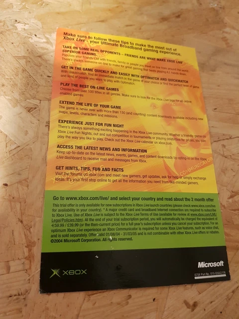 Unused Expired Xbox Live 2 Month Trial EA Scratch Card - Microsoft Xbox Original 2