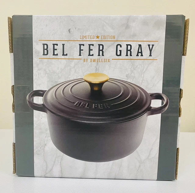 NEW BEL FER GRAY Enameled Cast Iron 3 qt Dutch Kitchen Oven Heavy-Duty MIB