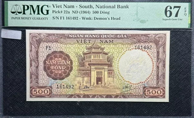PMG67EPQGEM 1964 Vietnam 500 Dong banknote  Rare(+FREE 1 B/note)#32828