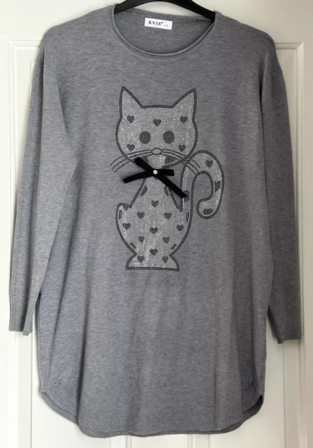 Maglione grigio paillettes stampa gatto carino donna taglia L/XL (18)