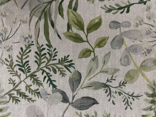 Country Ferns Linen Fabric GREEN BEIGE Curtain Upholstery Blind Cushion