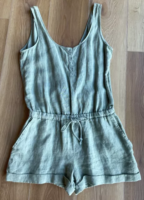 Bella Dahl Romper Womens Small  100% Linen Green Sleeveless Surplice Cross Back