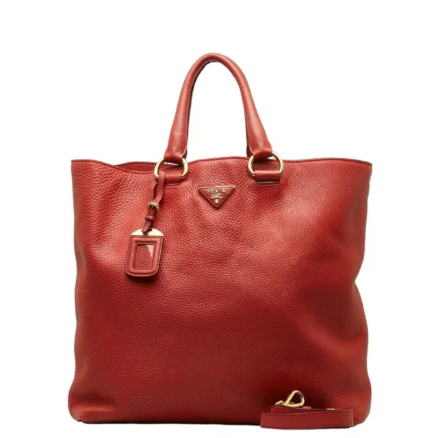Prada Vitello Phoenix Gold Hardware Handbag Shoulder Bag 2Way 1Bg865 Leather Lad