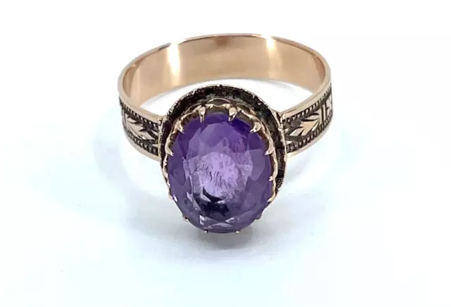 Victorian 10k Rose Gold Oval Amethyst Ring Size 6