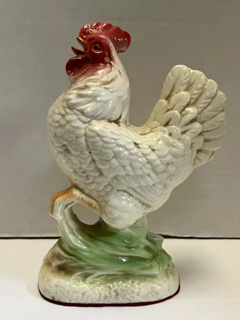 Ceramic Chicken Rooster Figurine Red Felt Bottom 7” tall
