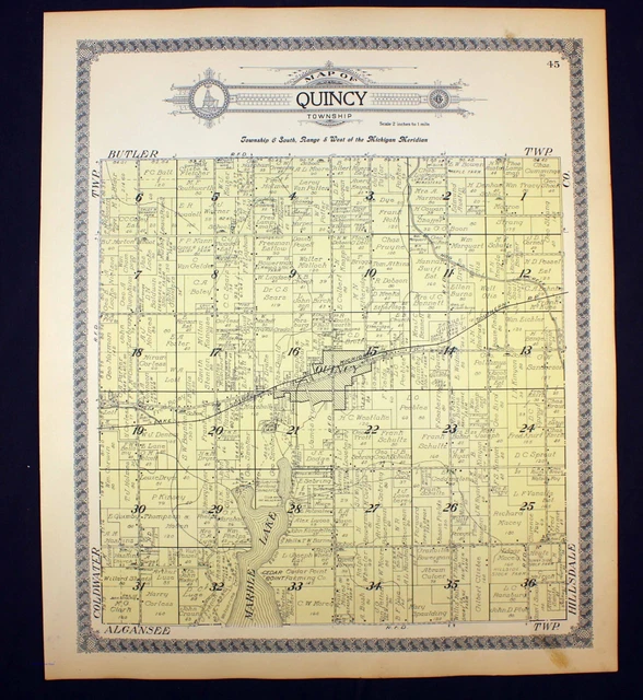 1915 PLAT MAP Quincy Township Branch County Michigan Marble Lake EUR 16 ...