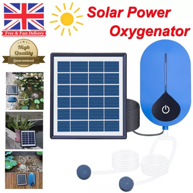 Solar Power Oxygenator 2 Air Stone Pond Water Oxygen Pump Air Pump Aerator Pond