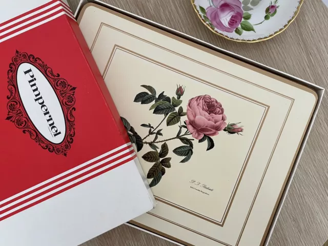 Vintage Pimpernel Placemats Box Set X 6 Acrylic Cork Rectangular Redoute Rose