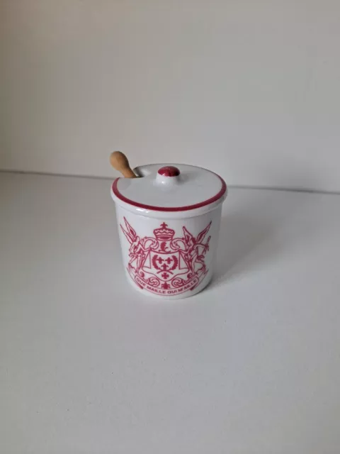 Petit pot à moutarde de Dijon en porcelaine avec cuillère en bois