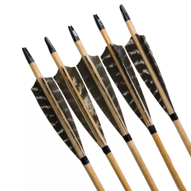 Archery 31'' Wooden Arrows Longbow Traditional Handmade Turkeys Feather Hunting