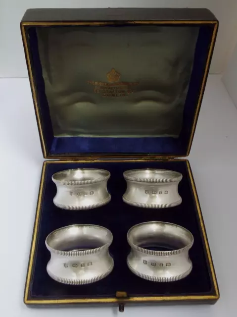 Lovely Clean Set English Antique 1899 Sterling Silver Napkin Rings In Orig Case