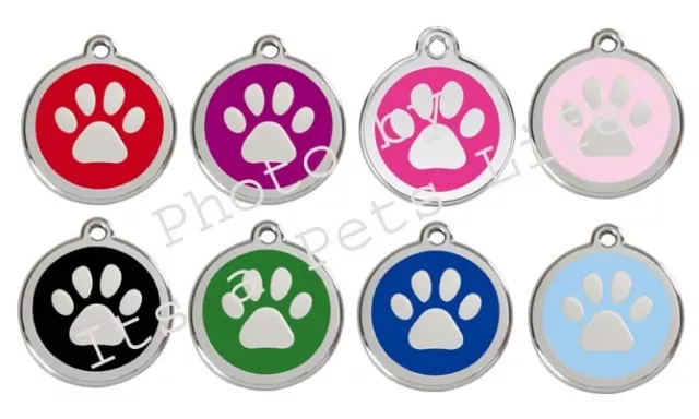 Red Dingo Paw Print Enamel/Solid Stainless Steel Engraved ID Dog/Cat Tag