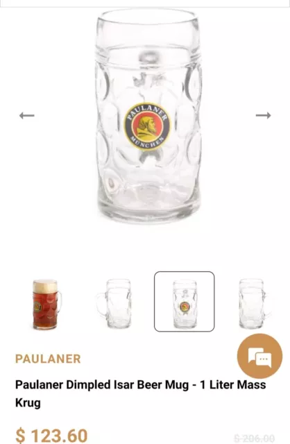 Paulaner Munchen RASTAL Beer Mug 1 Litre Stein Logo Bar Collectable Oktoberfest