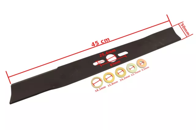 45 cm Messer Ersatzmesser mit Reduzierringen 25,4mm passend Rasenmäher 2