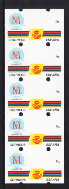 ATMs. ESPAÑA 1992.6.  MADRID  92. Blancas. Tira de 5. Mnh.